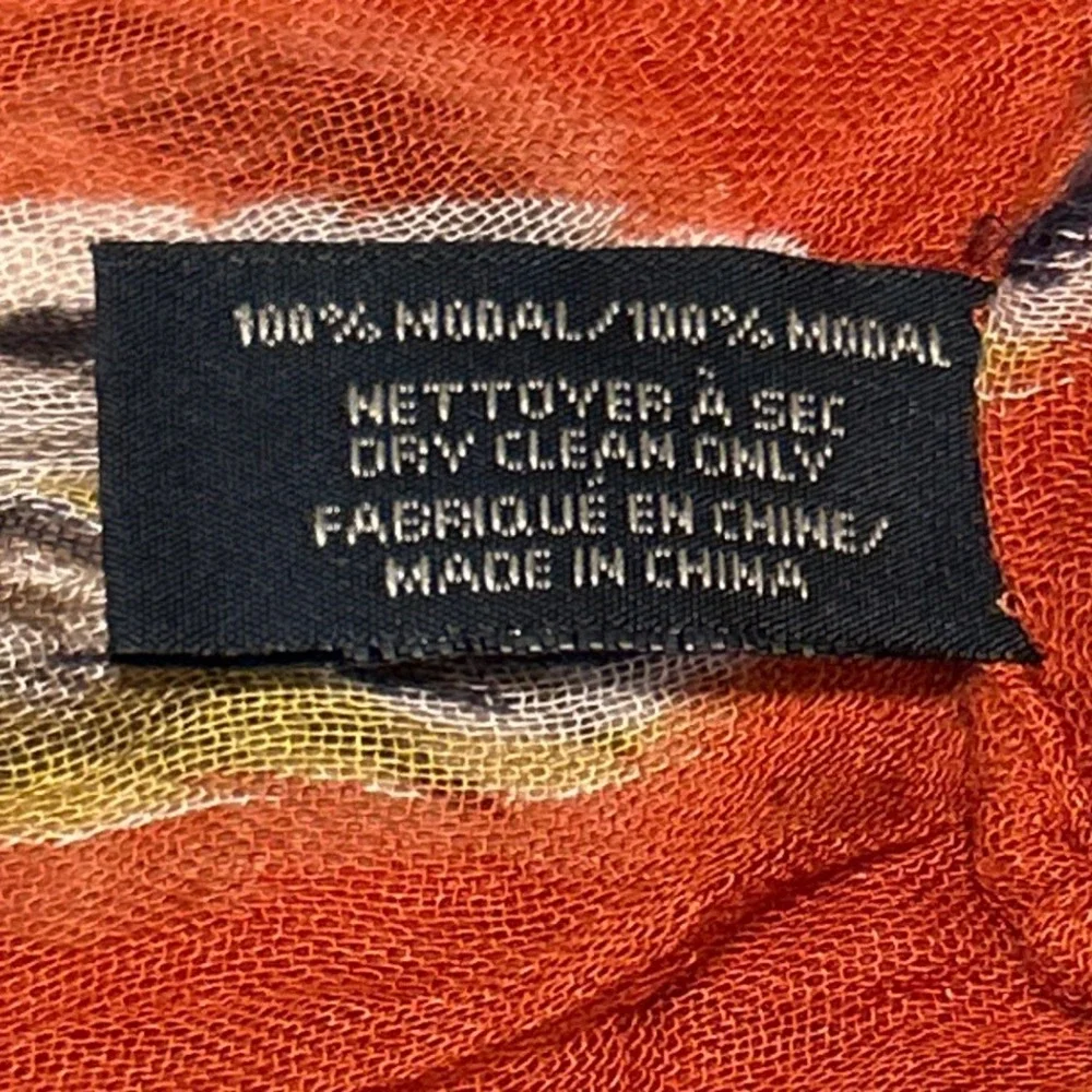 SAACHI Feather Print Scarf‎ Wrap Orange Brown Modal Lightweight
